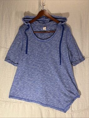 Lane Bryant Livi Active Heathered Blue Short-Sleeve Hoodie Asymmetric Hem 18/20